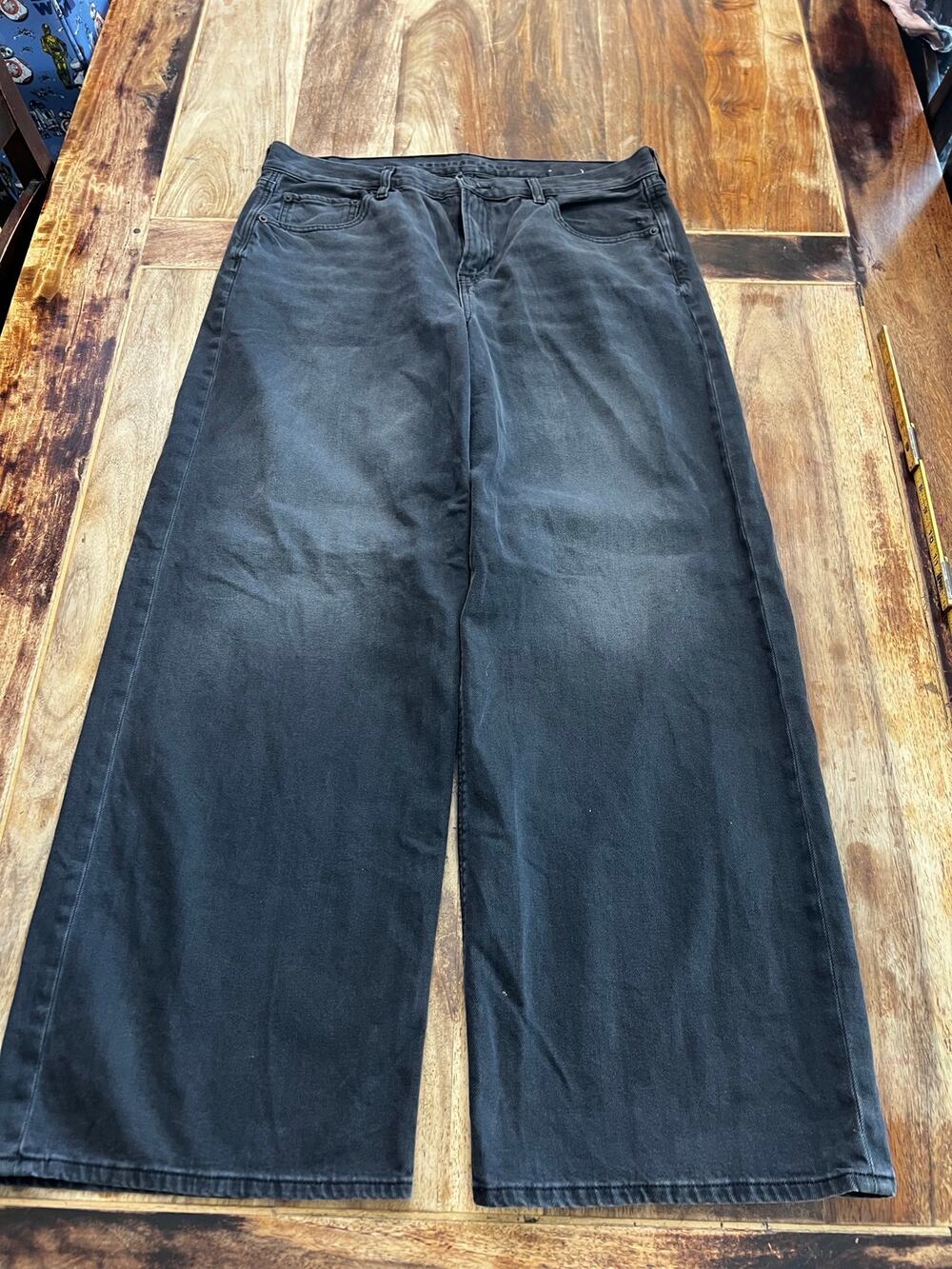 American Eagle Outfitters Jeans Sz 14 Dark Gray Denim High-Rise Wide Leg Zip Fly